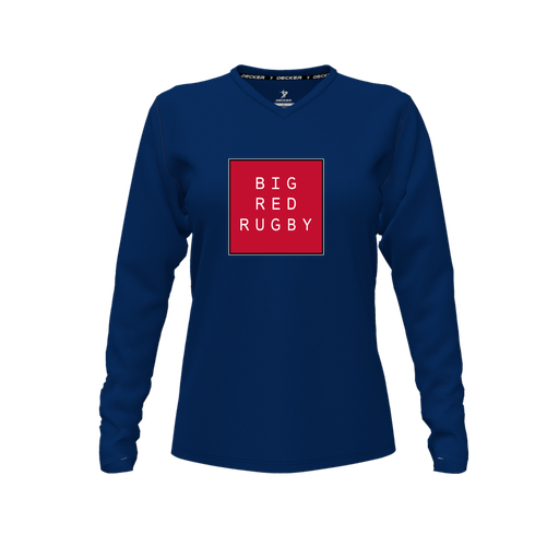 [CUS-DFW-TEES-CMF-VNK-LSL-NVY-FYXS-LOGO1] Comfort T-Shirt (Female Youth XS, Navy, V Neck, Logo 1, Long Sleeve)