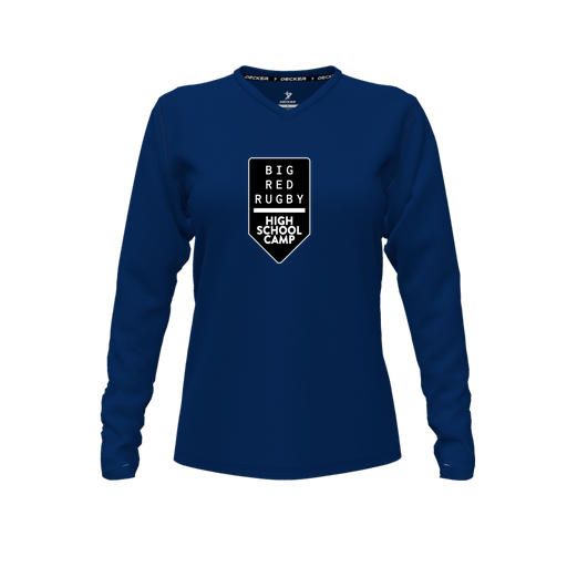 [CUS-DFW-TEES-CMF-VNK-LSL-NVY-FYXS-LOGO2] Comfort T-Shirt (Female Youth XS, Navy, V Neck, Logo 2, Long Sleeve)