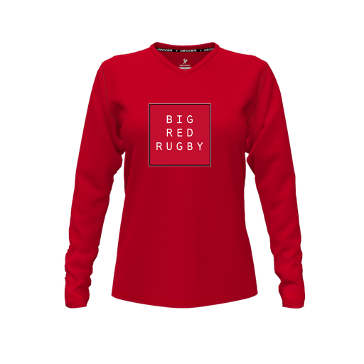 [CUS-DFW-TEES-PER-VNK-LSL-RED-FYXS-LOGO1] Performance T-Shirt (Female Youth XS, Red, V Neck, Logo 1, Long Sleeve)