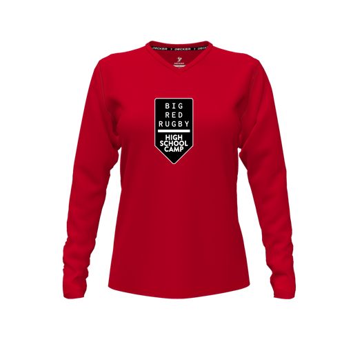 [CUS-DFW-TEES-PER-VNK-LSL-RED-FYXS-LOGO2] Performance T-Shirt (Female Youth XS, Red, V Neck, Logo 2, Long Sleeve)